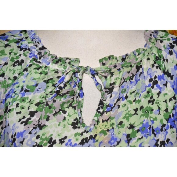 Maria Gabrielle Ladies Green Floral Blouse Top Size L Pleated Lightweight - Picture 3 of 12